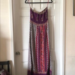 strapless print maxi dress